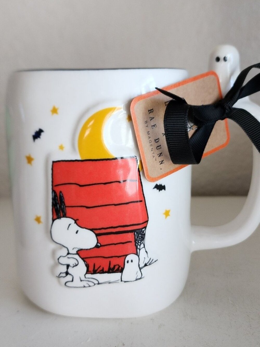 Rae Dunn Peanuts SNOOPY Woodstock Coffee Ghost Mug HALLOWEEN Double Sided NWT